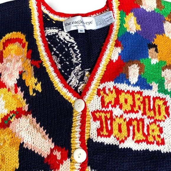 Vintage 90s The Eagle’s Eye Tennis World Tour Knit Printed Sweater Vest Vneck - Picture 4 of 9